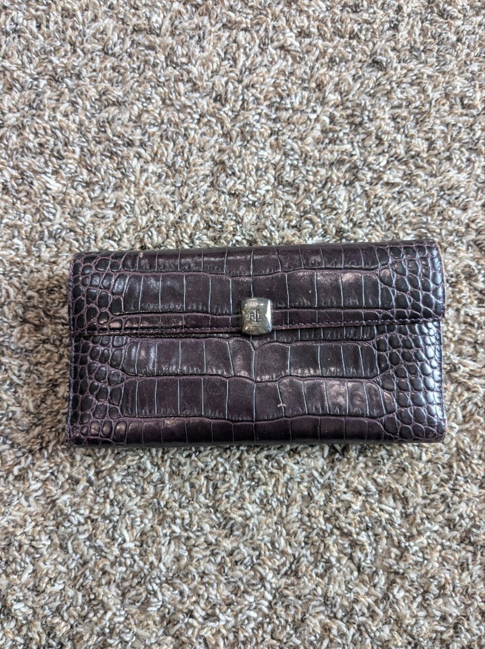 Vintage Lauren Ralph Lauren Faux Croc Embossed Wallet Brown Plum